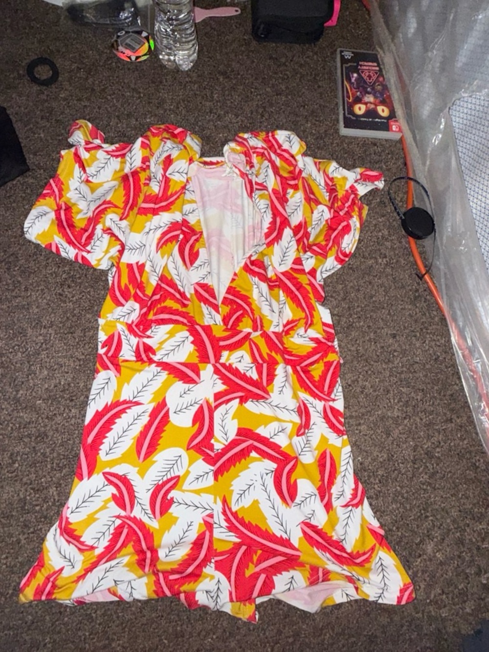 Women’s Yellow Pink White Leaf-Print body suit